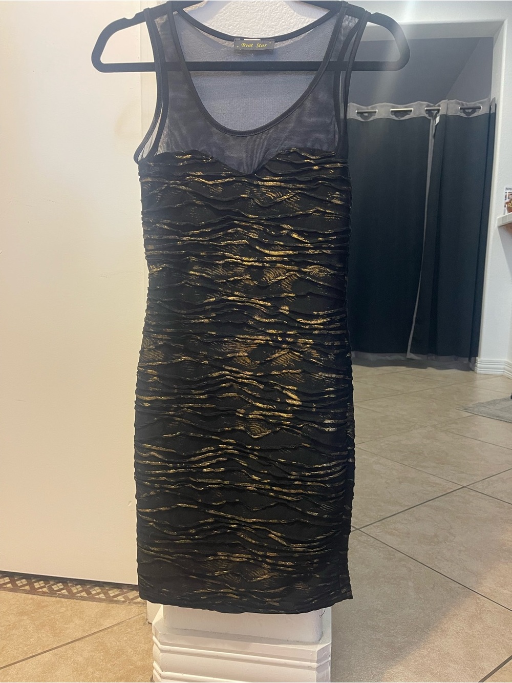 Brat Star Black and Gold Bodycon Mesh Mini